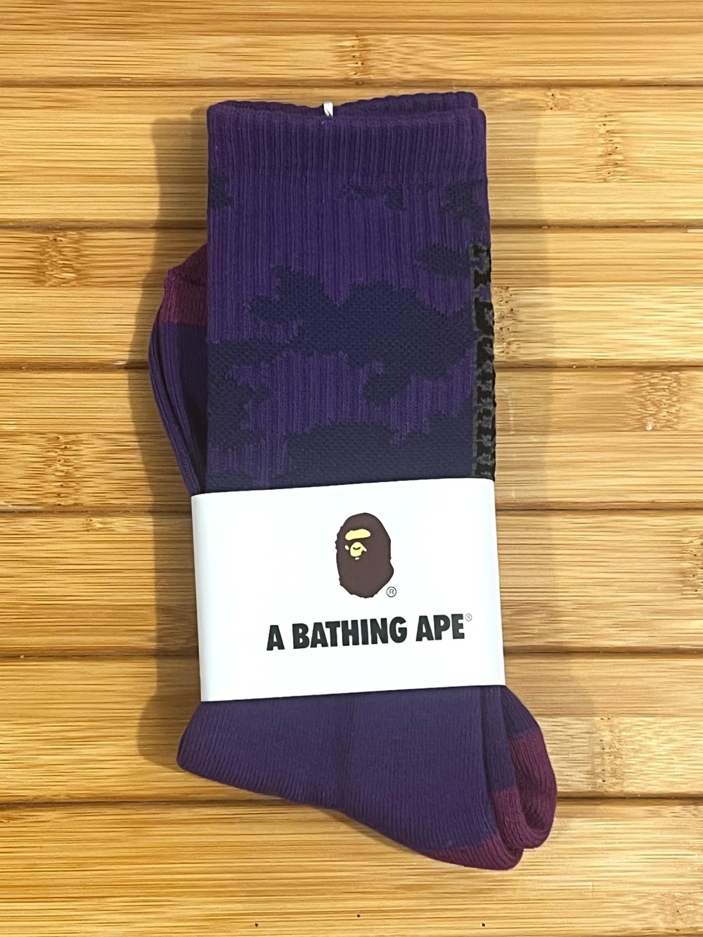 BAPE A Bathing Ape Woodland Camo Purple Crew Socks Streetwear Cotton Japan Made